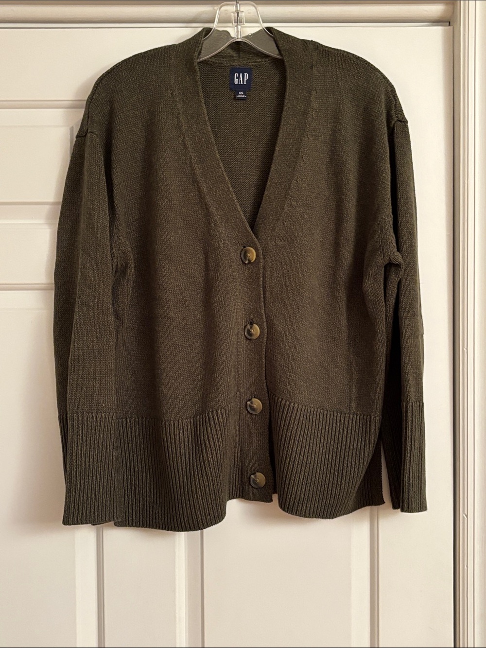 GAP Olive Green V-Neck Button-Front Oversized Cardigan